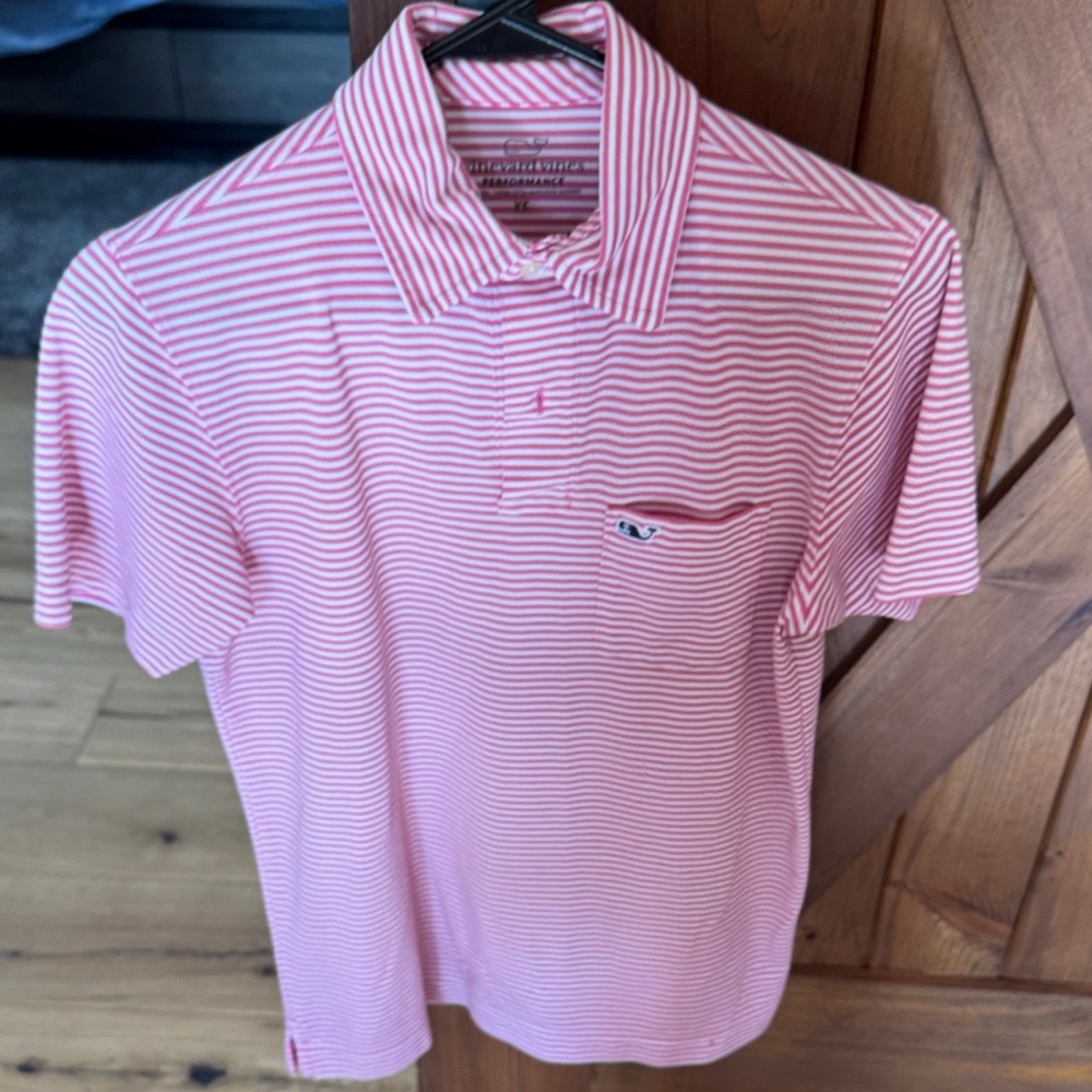 Vineyard Vines Pink and White Striped Polo Shirt